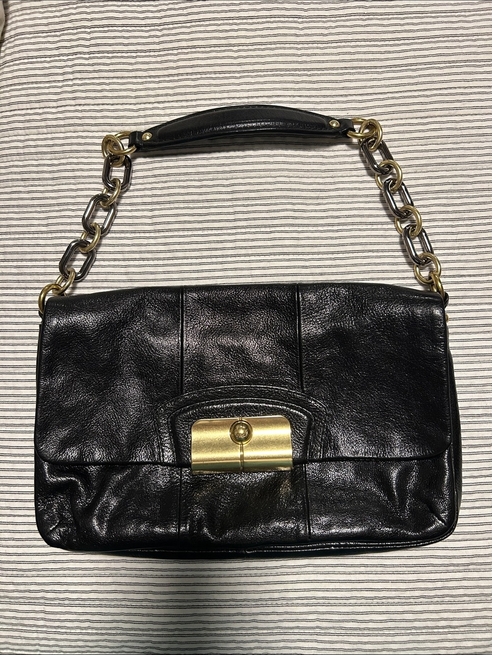 Coach Kristen Black Leather Shoulder Bag with Gold Hardware